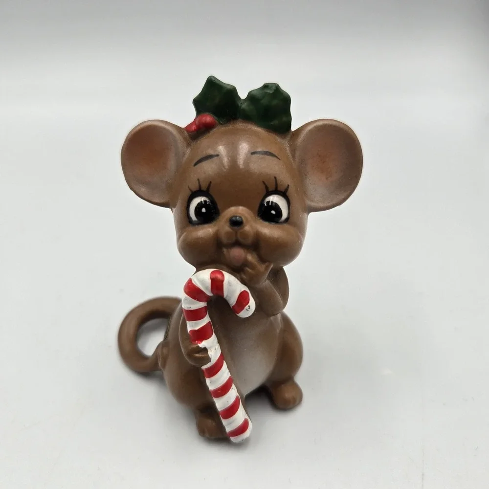VTG 1950s Josef Originals Mouse Village Collectors Figurine CANDY CANE Christmas